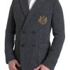 Men Dolce & Gabbana Men'S Blazers | Dolce & Gabbana Gray Logo Embroidery Double Breasted Blazer