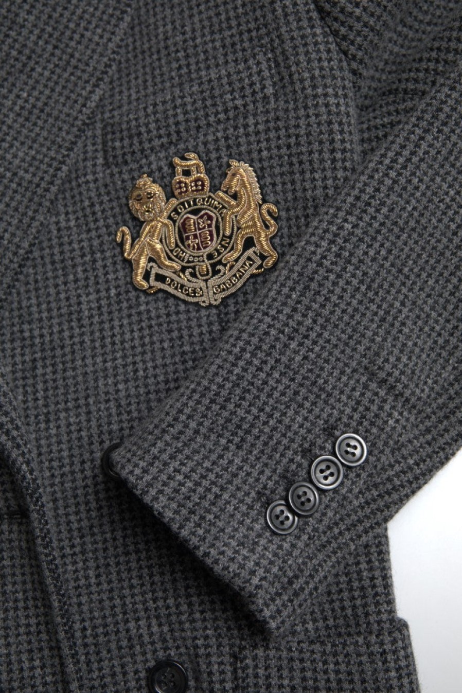 Men Dolce & Gabbana Men'S Blazers | Dolce & Gabbana Gray Logo Embroidery Double Breasted Blazer