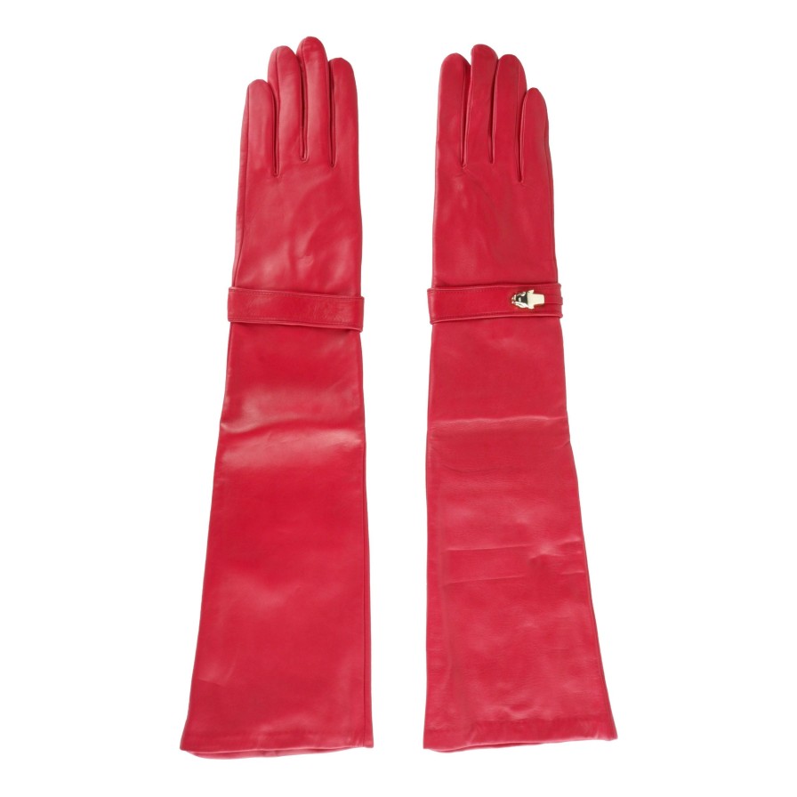 Women Cavalli Class Women'S Gloves | Cavalli Class Elegant Red Lambskin Leather Gloves