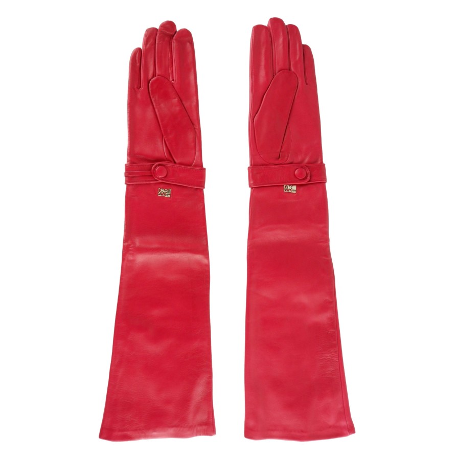 Women Cavalli Class Women'S Gloves | Cavalli Class Elegant Red Lambskin Leather Gloves