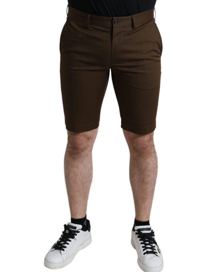 Men Dolce & Gabbana Men'S Shorts | Dolce & Gabbana Brown Cotton Stretch Men Bermuda Shorts