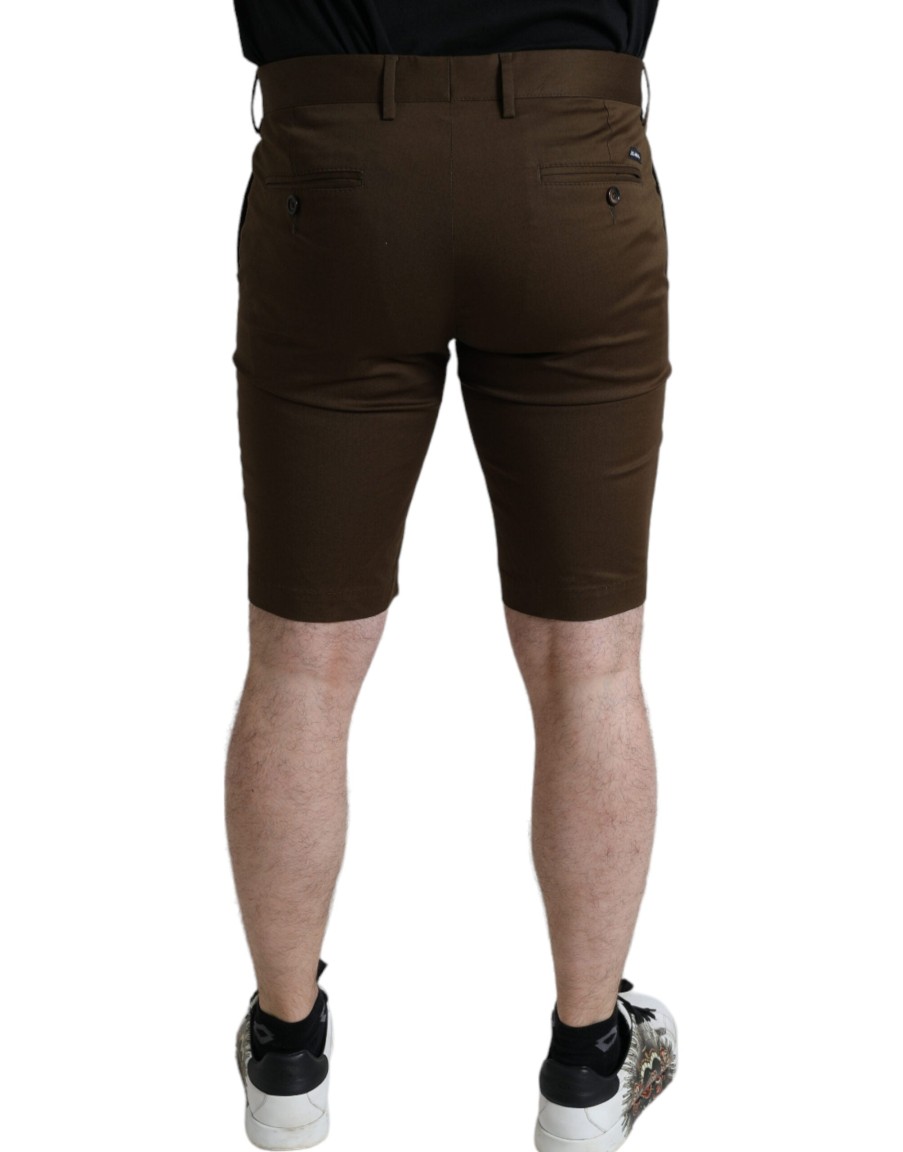 Men Dolce & Gabbana Men'S Shorts | Dolce & Gabbana Brown Cotton Stretch Men Bermuda Shorts