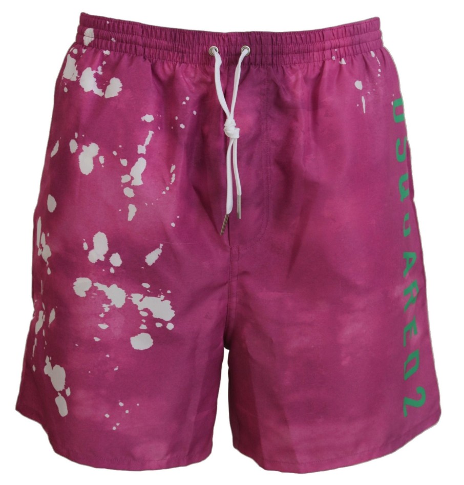 Men Dsquared² Men'S Swimwear | Dsquared Pink Tie Dye Logo Men Beachwear Shorts Swimwear