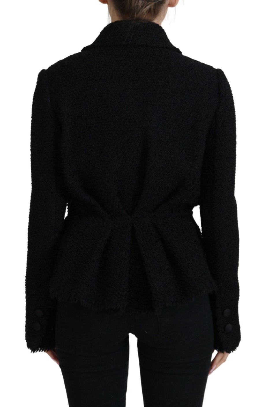 Women Dolce & Gabbana Women'S Suits & Blazers | Dolce & Gabbana Black Wool Coat Blazer Wrap Jacket