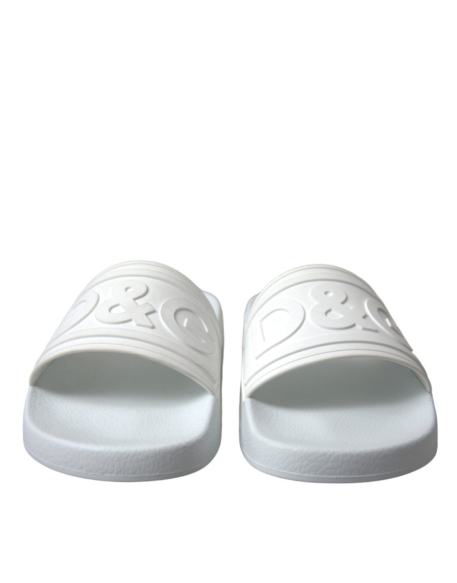 Men Dolce & Gabbana Men'S Slide Sandals | Dolce & Gabbana White Rubber Sandals Slippers Beachwear Men Shoes