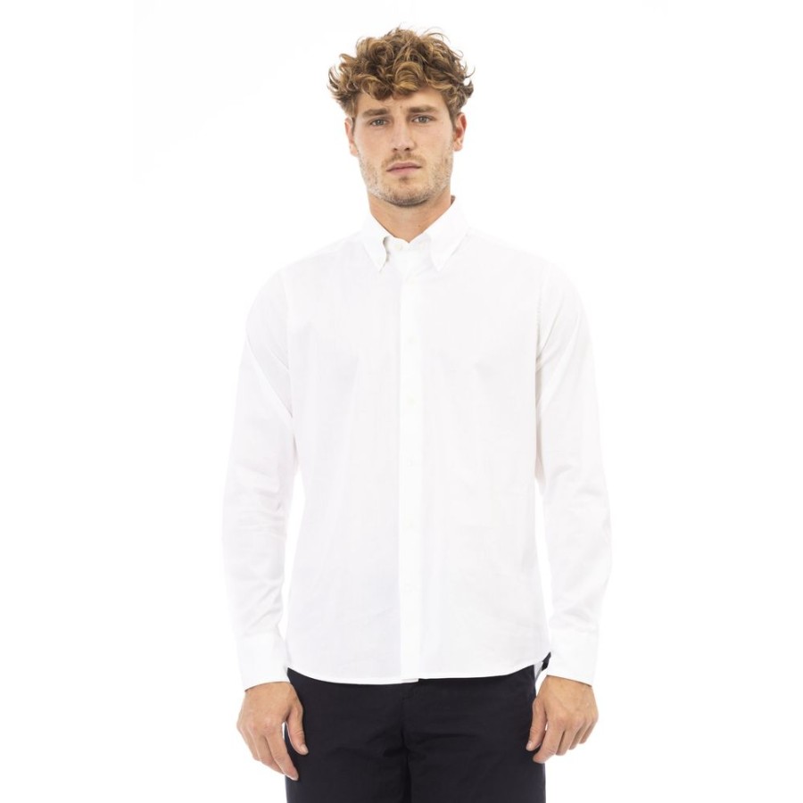 Men Baldinini Trend Men'S Shirts | Baldinini Trend Baldinini Trend Crisp White Cotton-Elastane Shirt