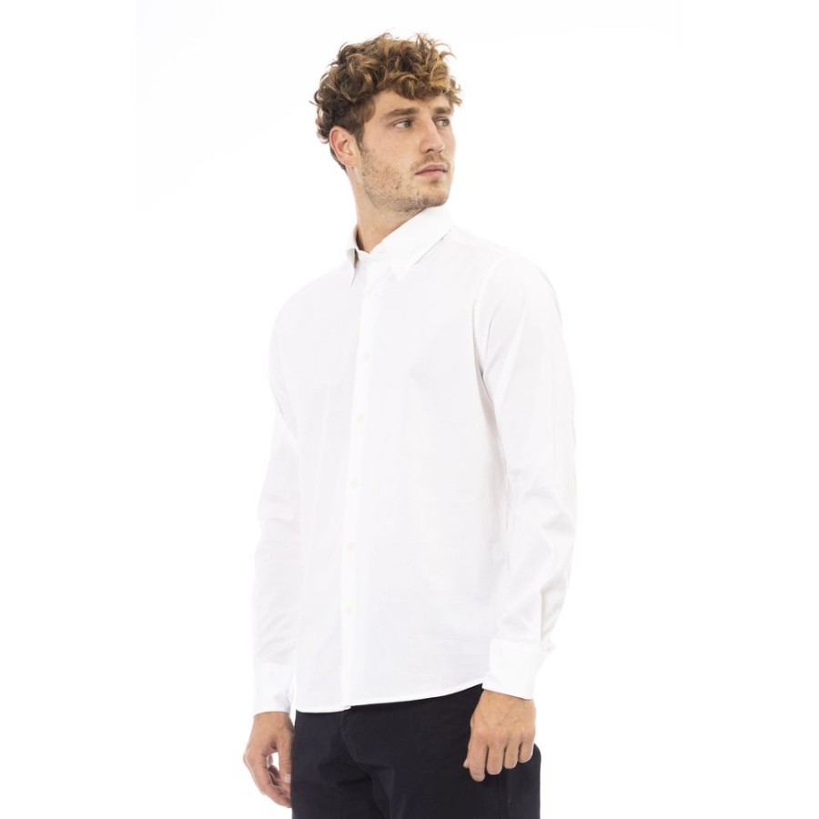 Men Baldinini Trend Men'S Shirts | Baldinini Trend Baldinini Trend Crisp White Cotton-Elastane Shirt