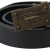 Men Dolce & Gabbana Men'S Belts | Dolce & Gabbana Black Leather Antique Logo Buckle Belt