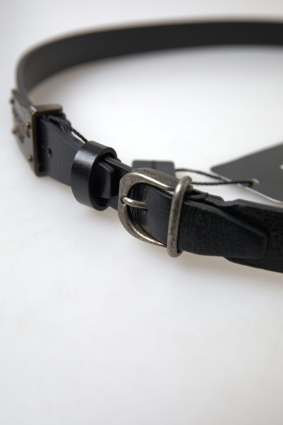 Men Dolce & Gabbana Men'S Belts | Dolce & Gabbana Black Leather Antique Logo Buckle Belt