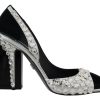 Women Dolce & Gabbana Women'S Pumps | Dolce & Gabbana Black Silver Crystal Double Design High Heels Shoes