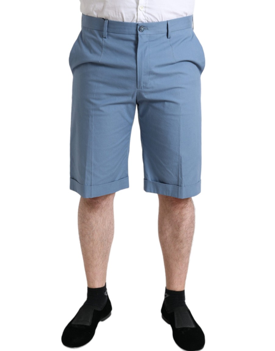 Men Dolce & Gabbana Men'S Shorts | Dolce & Gabbana Sky Blue Cotton Folded Hem Men Bermuda Shorts