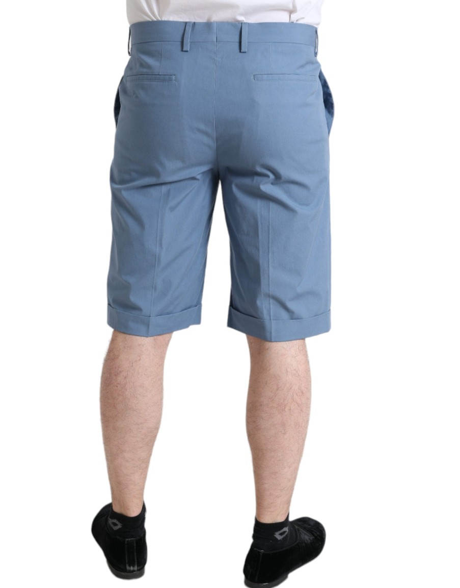 Men Dolce & Gabbana Men'S Shorts | Dolce & Gabbana Sky Blue Cotton Folded Hem Men Bermuda Shorts