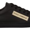 Women Dolce & Gabbana Women'S Sneakers | Dolce & Gabbana Black Gold Leather Low Top Sneakers Shoes