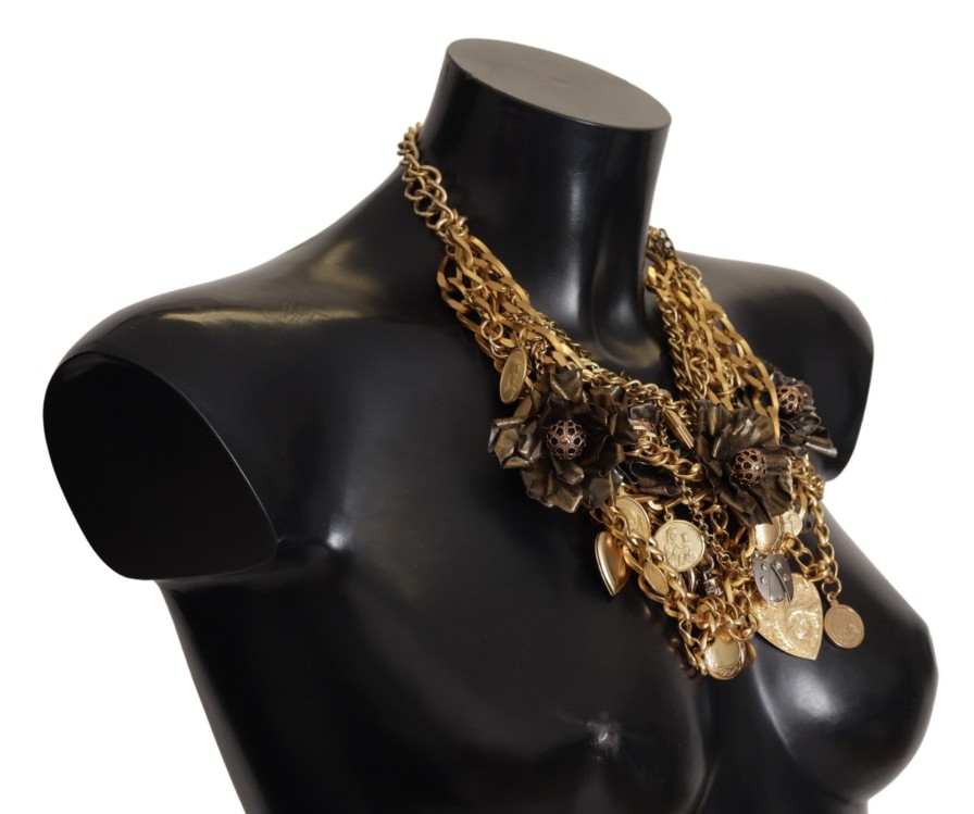 Women Dolce & Gabbana Women'S Necklaces | Dolce & Gabbana Gold Brass Sicily Charm Heart Statement Necklace