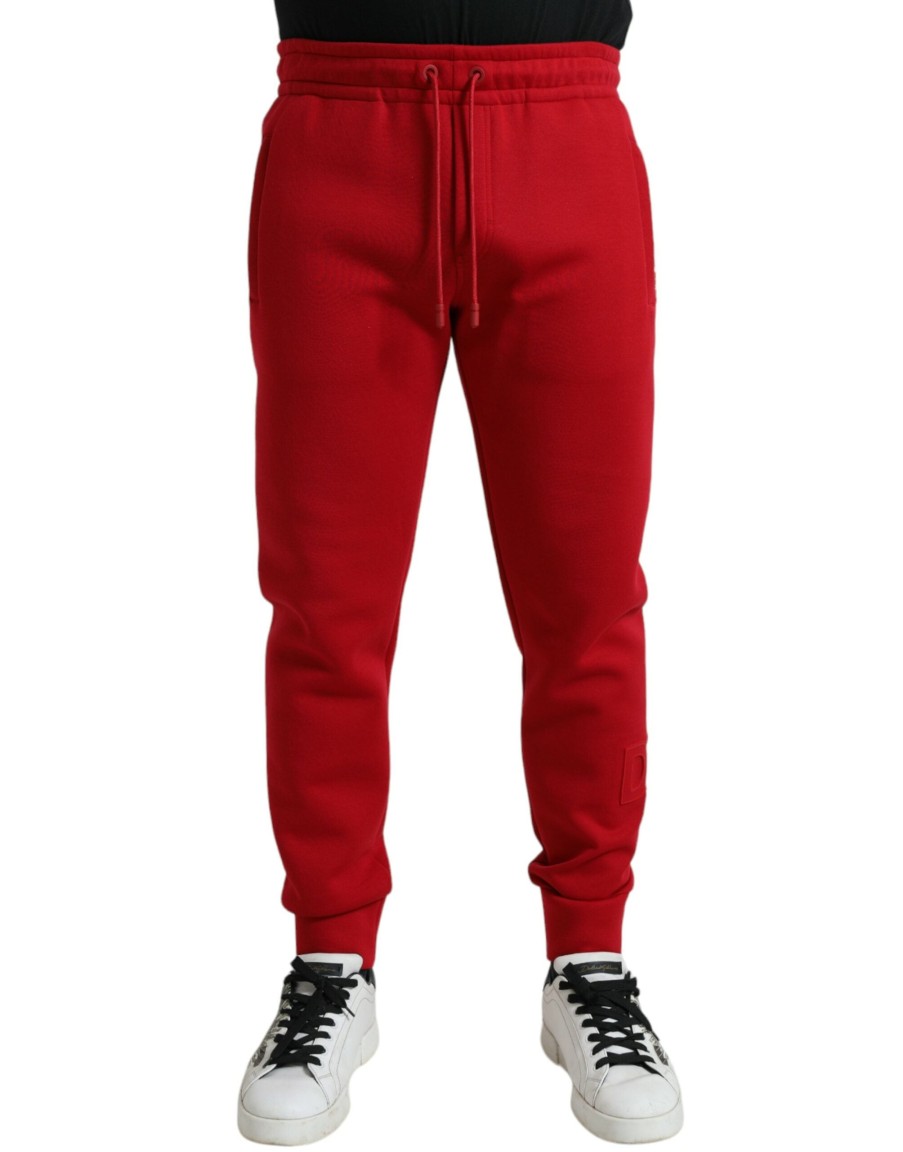 Men Dolce & Gabbana Men'S Jeans & Pants | Dolce & Gabbana Red Cotton Blend Skinny Jogger Pants