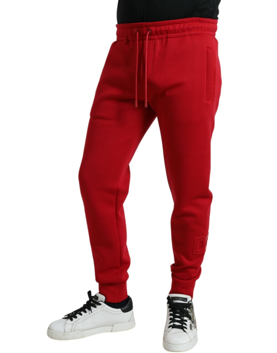 Men Dolce & Gabbana Men'S Jeans & Pants | Dolce & Gabbana Red Cotton Blend Skinny Jogger Pants