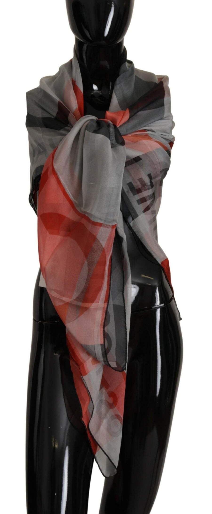 Women Costume National Women'S Scarves | Costume National Gray Red Shawl Foulard Wrap Scarf