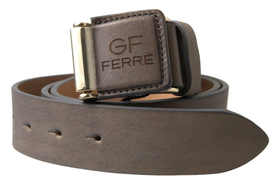 Women GF Ferre Women'S Belts | Gf Ferre Brown Leather Fashion Logo Buckle Waist Belt