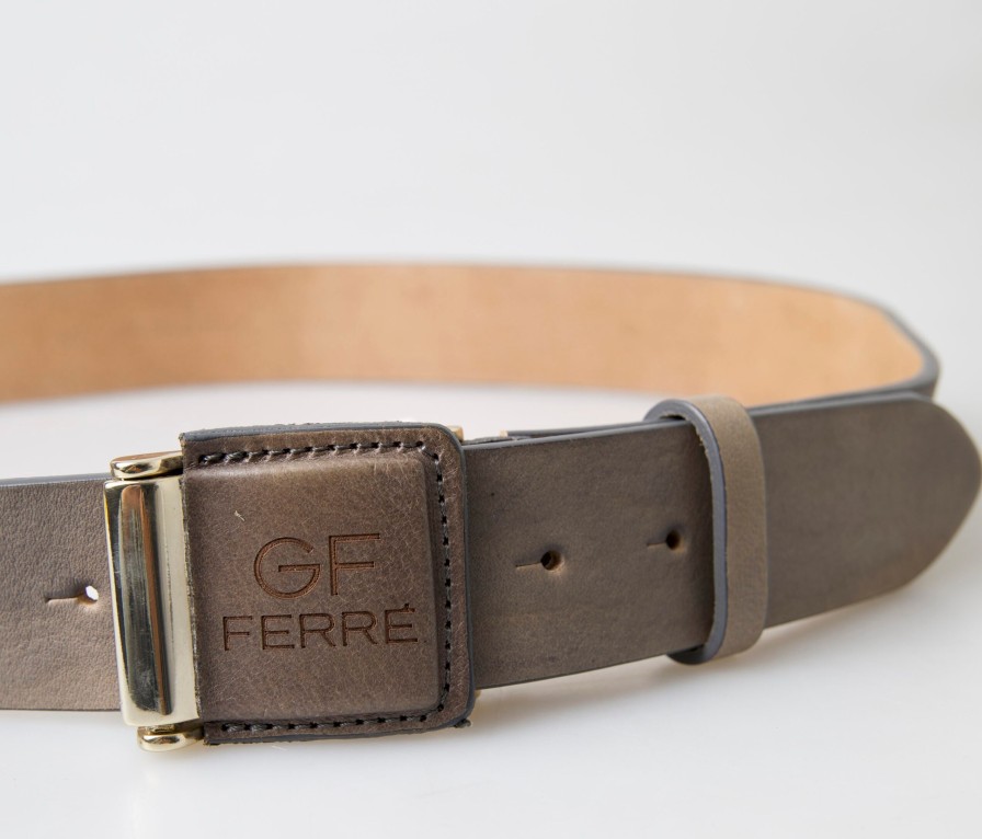 Women GF Ferre Women'S Belts | Gf Ferre Brown Leather Fashion Logo Buckle Waist Belt