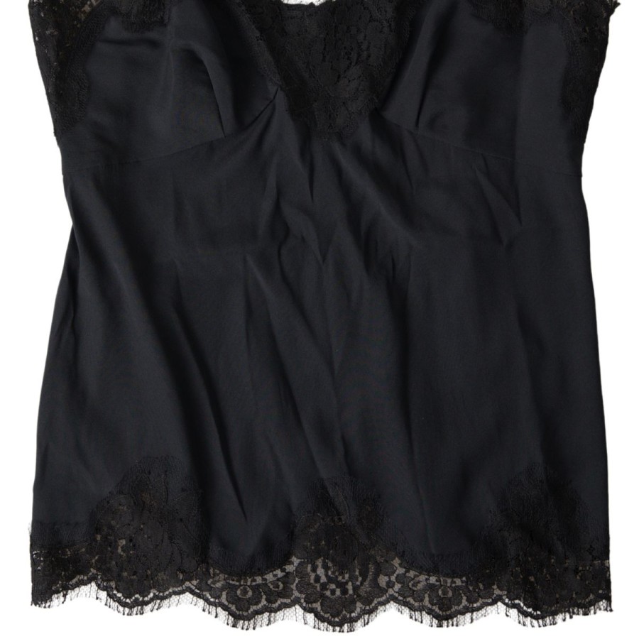 Women Dolce & Gabbana Women'S Underwear | Dolce & Gabbana Black Lace Silk Sleepwear Camisole Underwear