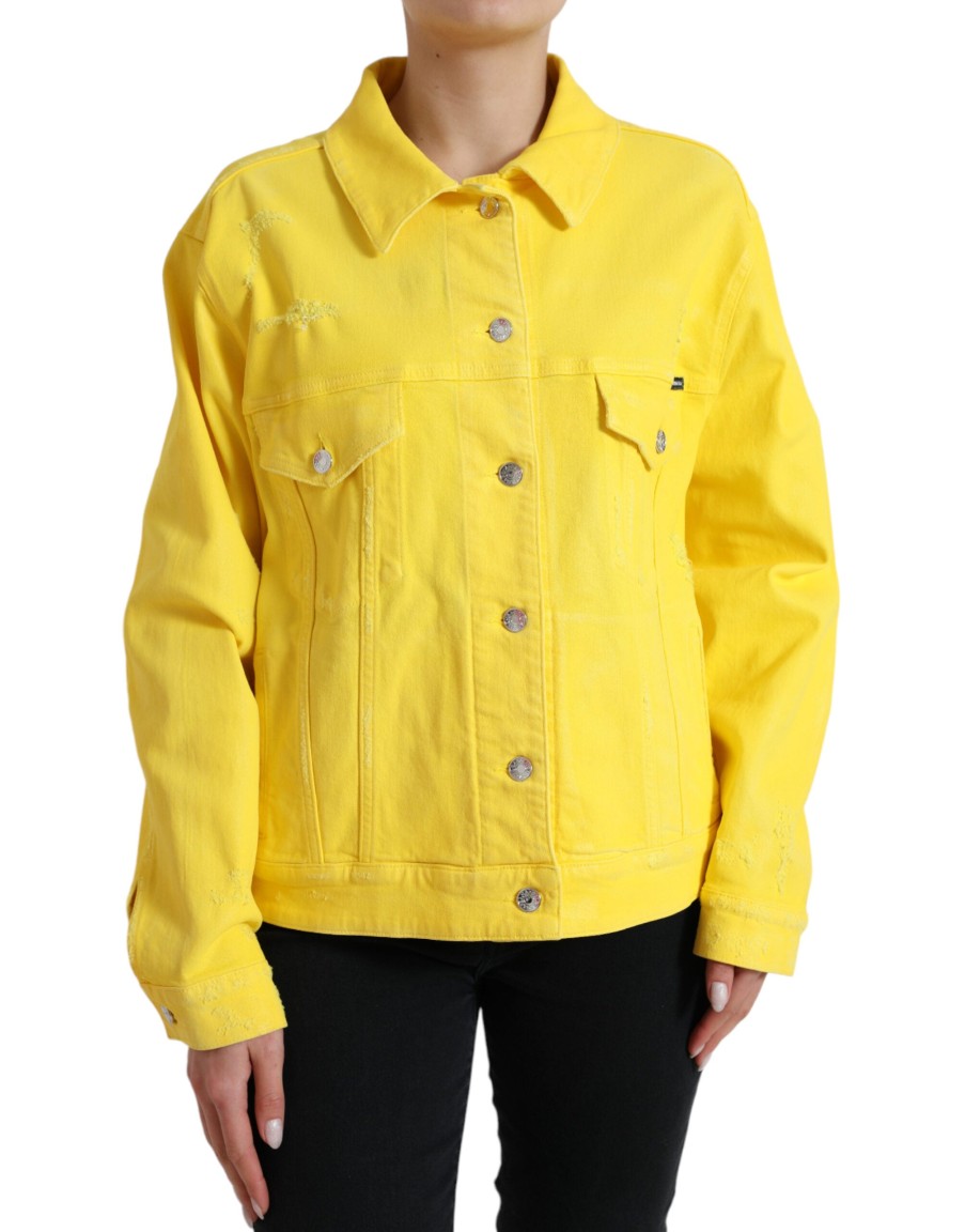 Women Dolce & Gabbana Women'S Jackets & Coats | Dolce & Gabbana Yellow Cotton Denim Jeans Coat Jacket