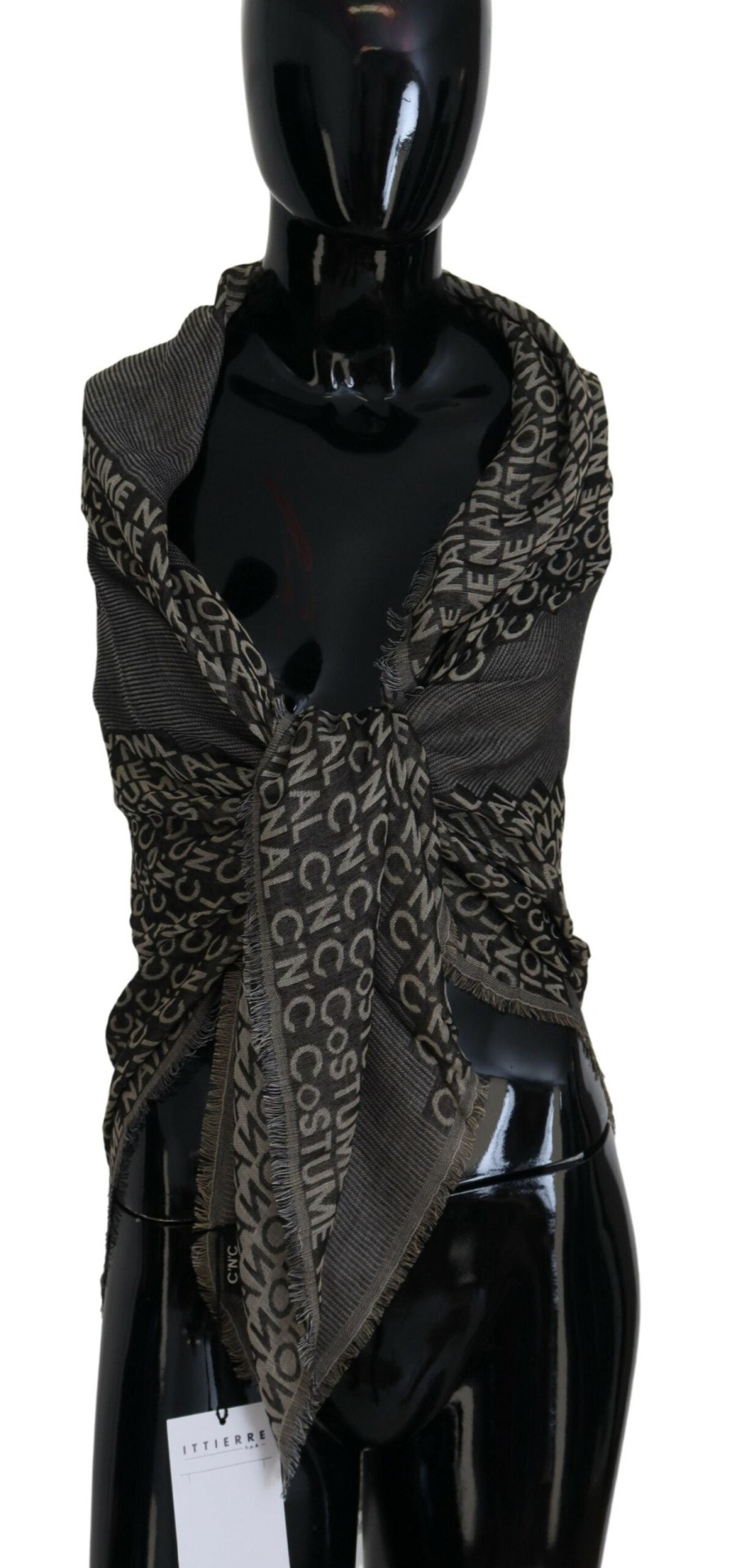 Women Costume National Women'S Scarves | Costume National Gray Logo Knit Neck Wrap Shawl Scarf