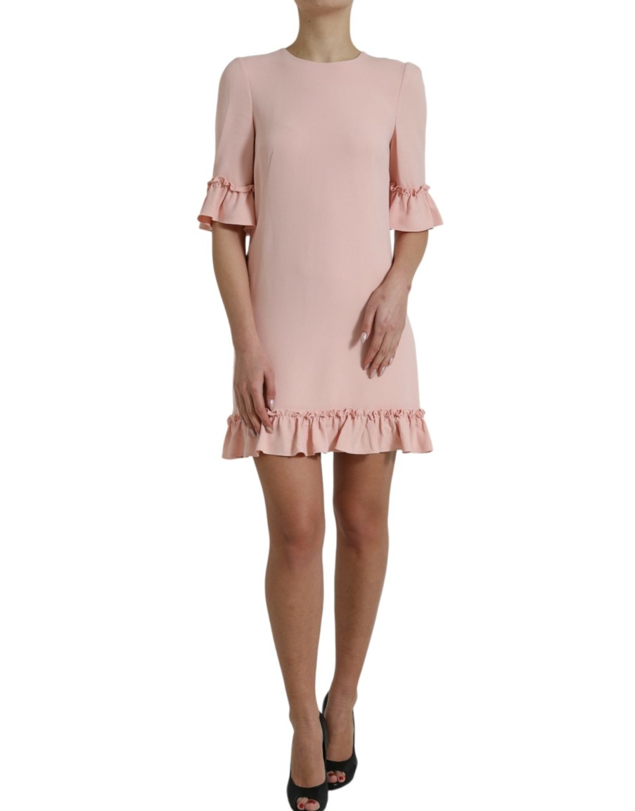 Women Dolce & Gabbana Women'S Dresses | Dolce & Gabbana Light Pink Viscose A-Line Shift Mini Dress