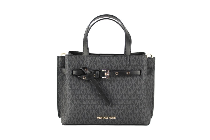 Women Michael Kors Women Satchel Bags | Michael Kors Emilia Small Black Signature Pvc Satchel Crossbody Handba