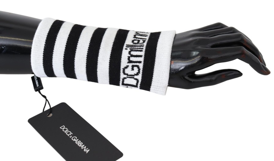 Men Dolce & Gabbana Men'S Gloves | Dolce & Gabbana Black White Wool Dgmillennials Wristband Wrap