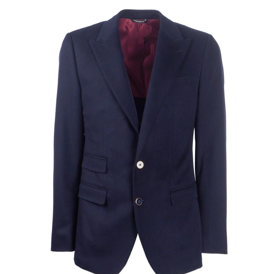 Men Dolce & Gabbana Men'S Blazers | Dolce & Gabbana Elegant Dark Blue Cashmere Jacket