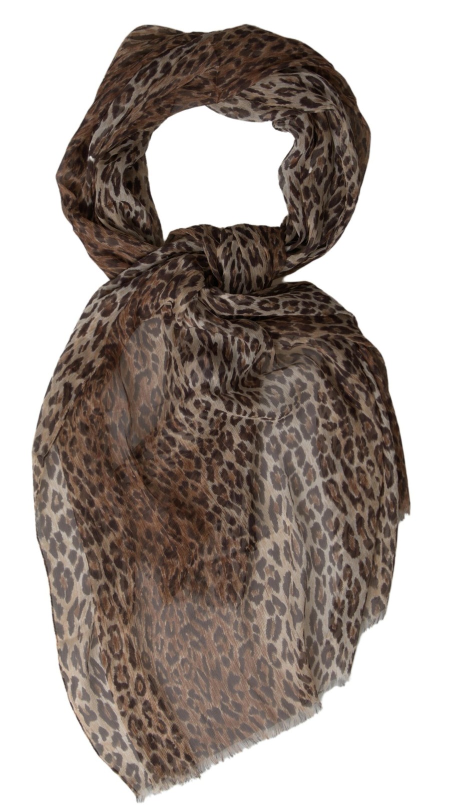 Women Dolce & Gabbana Women'S Scarves | Dolce & Gabbana Brown Leopard Silk Shawl Wrap Foulard Scarf