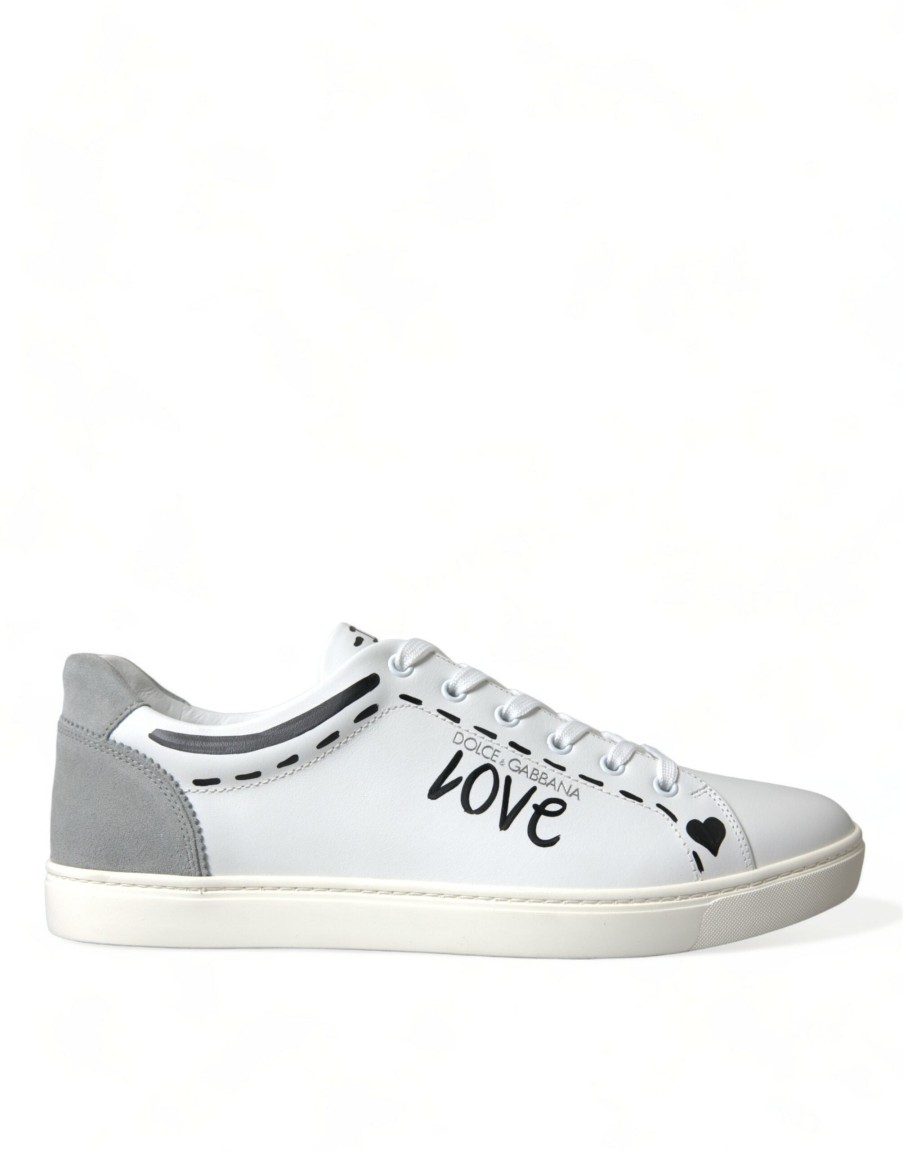 Men Dolce & Gabbana Men'S Sneakers | Dolce & Gabbana White Gray Leather Love Milano Sneakers Shoes