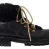 Men Dolce & Gabbana Men'S Boots | Dolce & Gabbana Black Leather Bernini Shearling Boots Shoes