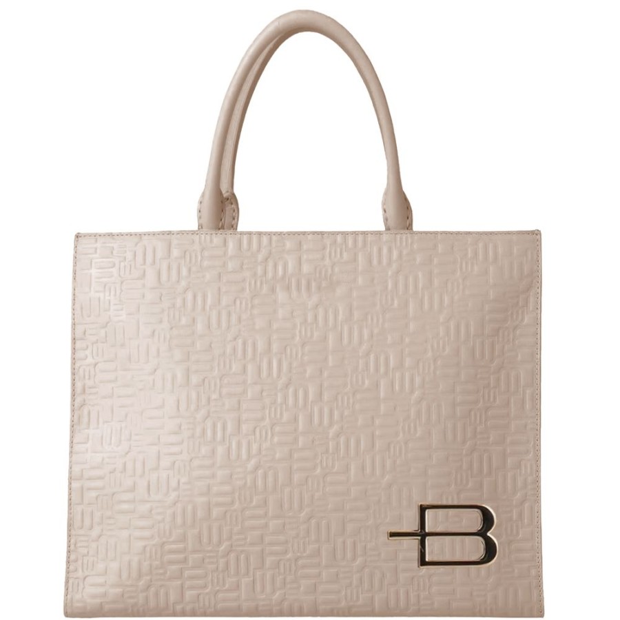 Women Baldinini Trend Women'S Handbags | Baldinini Trend Chic Beige Calfskin Handbag With Logo Motif