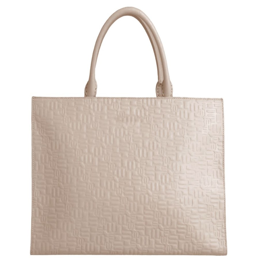 Women Baldinini Trend Women'S Handbags | Baldinini Trend Chic Beige Calfskin Handbag With Logo Motif