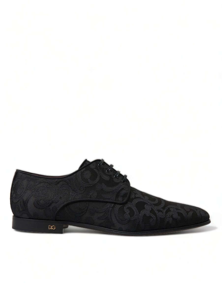 Men Dolce & Gabbana Men'S Formal | Dolce & Gabbana Black Jacquard Lace Up Derby Dress Shoes