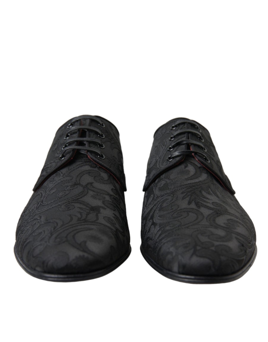 Men Dolce & Gabbana Men'S Formal | Dolce & Gabbana Black Jacquard Lace Up Derby Dress Shoes