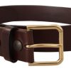 Men Dolce & Gabbana Men'S Belts | Dolce & Gabbana Brown Polished Leather Gold Tone Metal Buckle Belt