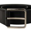 Men Dolce & Gabbana Men'S Belts | Dolce & Gabbana Black Calf Leather Vintage Steel Logo Buckle Belt