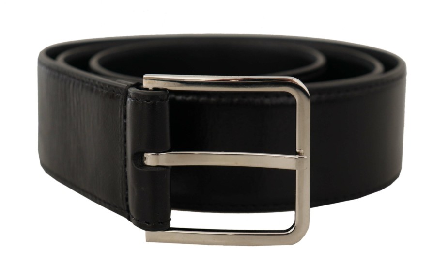 Men Dolce & Gabbana Men'S Belts | Dolce & Gabbana Black Calf Leather Vintage Steel Logo Buckle Belt