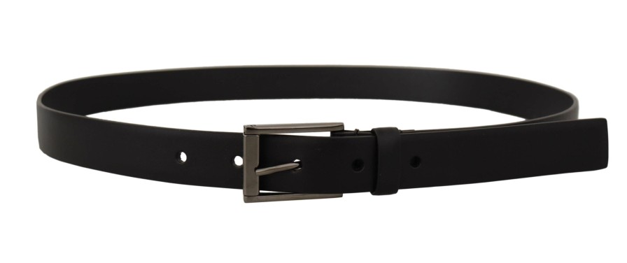 Men Dolce & Gabbana Men'S Belts | Dolce & Gabbana Black Calf Leather Vintage Steel Logo Buckle Belt