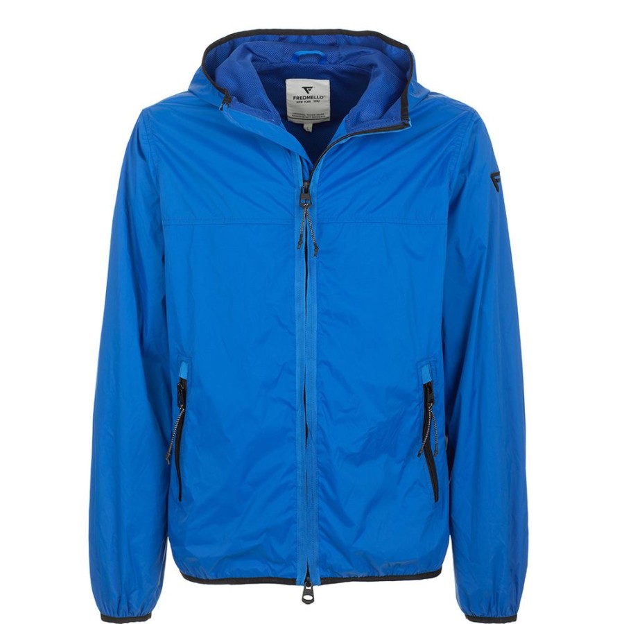 Men Fred Mello Men'S Jackets | Fred Mello Sleek Light Blue Technical Fabric Jacket