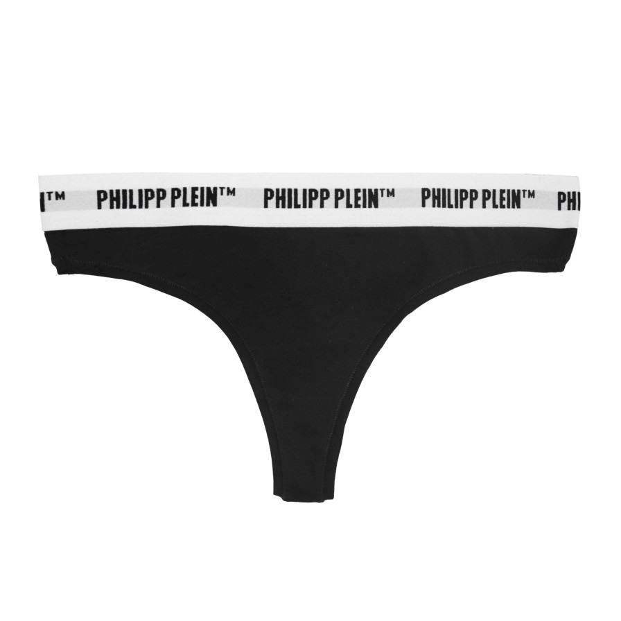 Women Philipp Plein Women'S Underwear | Philipp Plein Sleek Black Logo Thong Twin-Pack