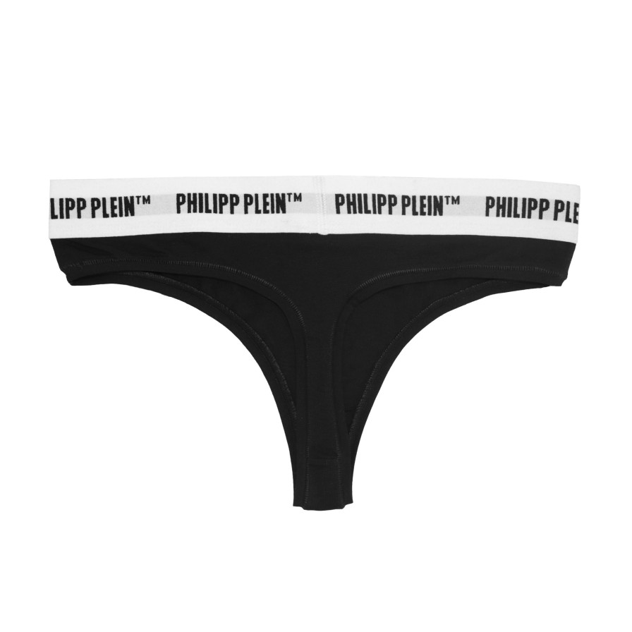 Women Philipp Plein Women'S Underwear | Philipp Plein Sleek Black Logo Thong Twin-Pack