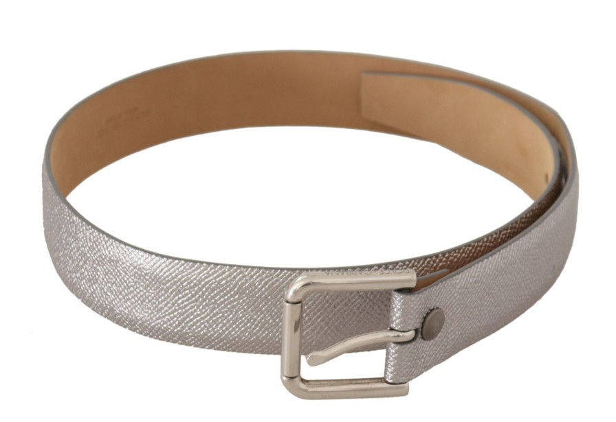 Women Dolce & Gabbana Women'S Belts | Dolce & Gabbana Metallic Silver Leather Metal Waist Buckle Belt