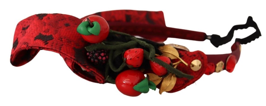 Women Dolce & Gabbana Women'S Headbands | Dolce & Gabbana Red Tiara Berry Fruit Crystal Bow Hair Diadem Headband