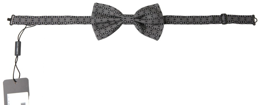 Men Dolce & Gabbana Men'S Ties & Bowties | Dolce & Gabbana Black White Pattern Adjustable Neck Papillon Bow Tie