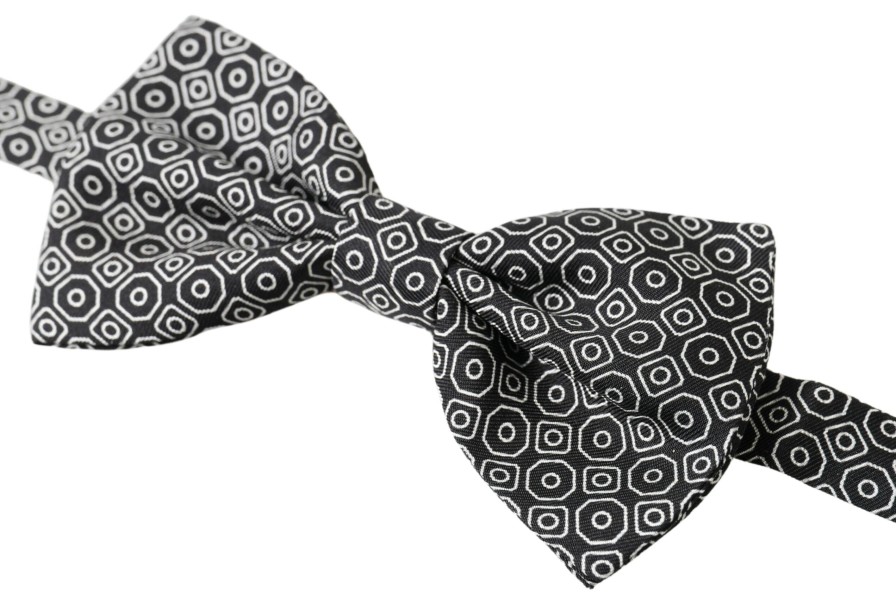 Men Dolce & Gabbana Men'S Ties & Bowties | Dolce & Gabbana Black White Pattern Adjustable Neck Papillon Bow Tie