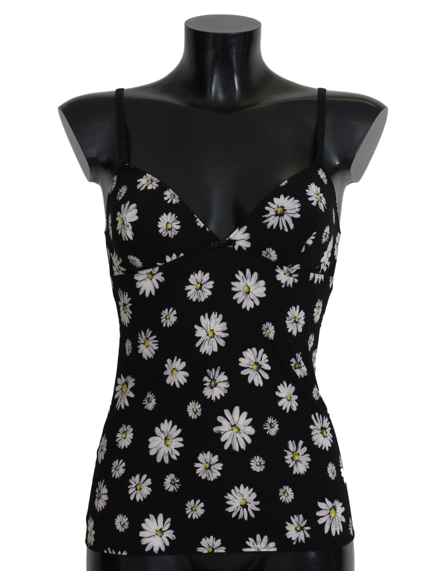 Women Dolce & Gabbana Women'S Sleepwear | Dolce & Gabbana Black Daisy Print Dress Lingerie Chemisole