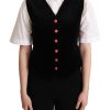 Women Dolce & Gabbana Women'S Vest | Dolce & Gabbana Black Velvet Sleeveless Waistcoat Vest